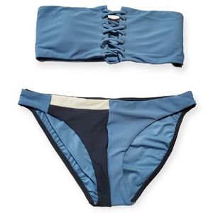 Pilyq 2 piece swimsuit sky blue lace up bandeu